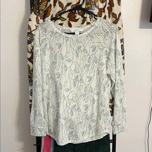 Banana Republic Botanical Long Sleeve Top - White and Green